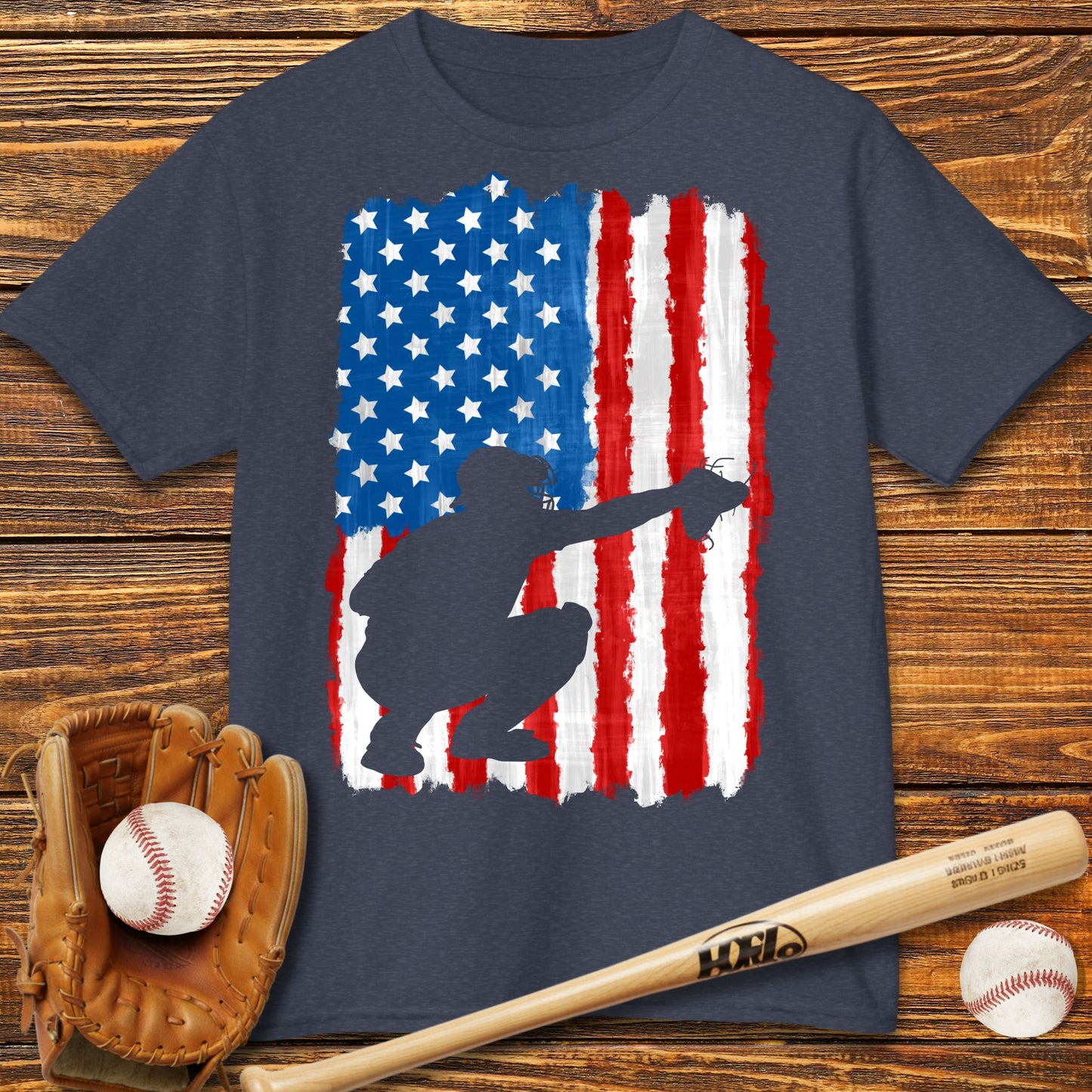 American Flag Catcher Kids T-Shirt