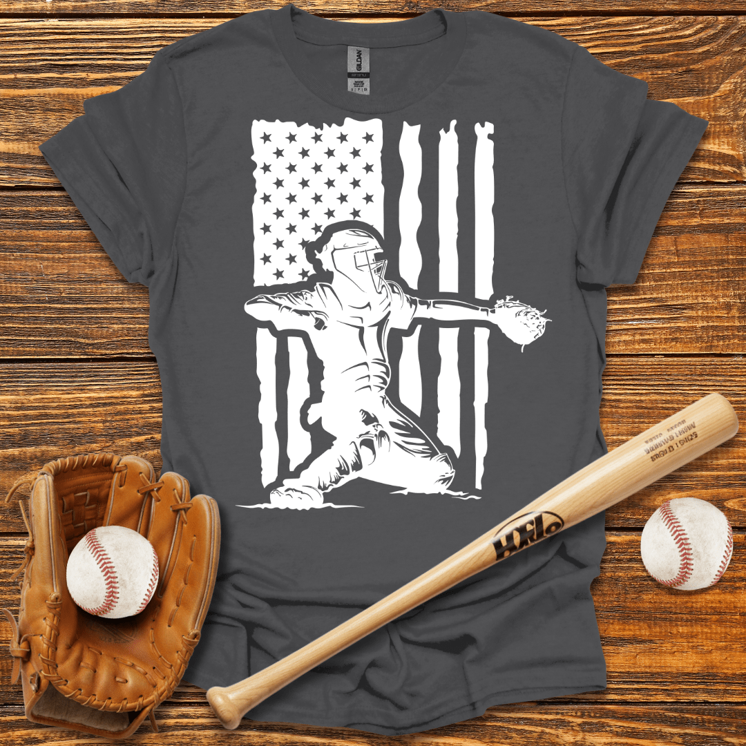USA Flag Pitcher Adult T-Shirt