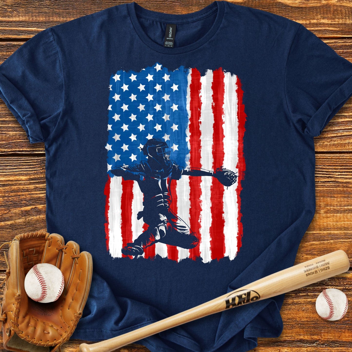 American Flag Catcher T-Shirt - HomeRun PrintsT-Shirt
