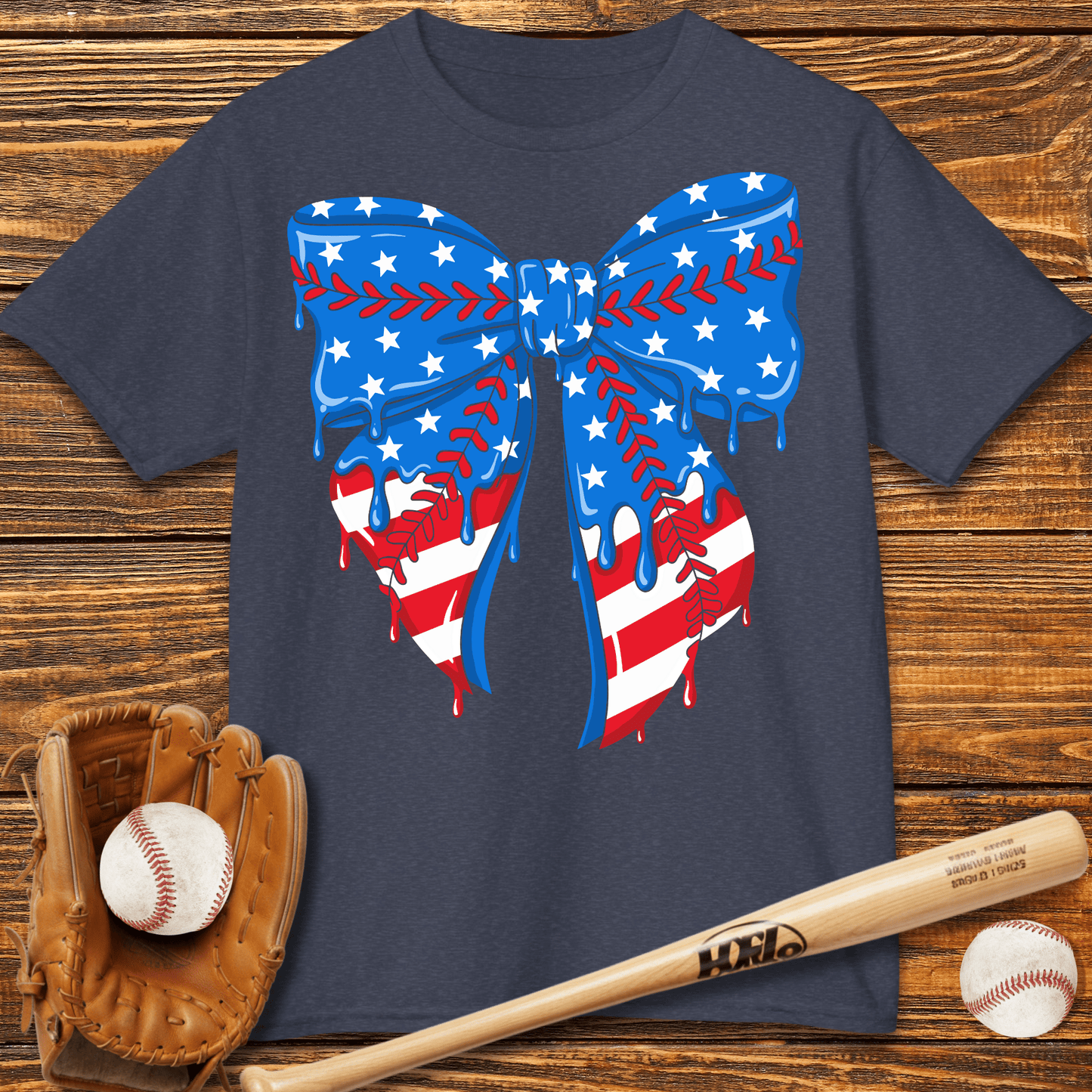 Baseball Bow USA Drip Kids T-Shirt - HomeRun PrintsKids clothes