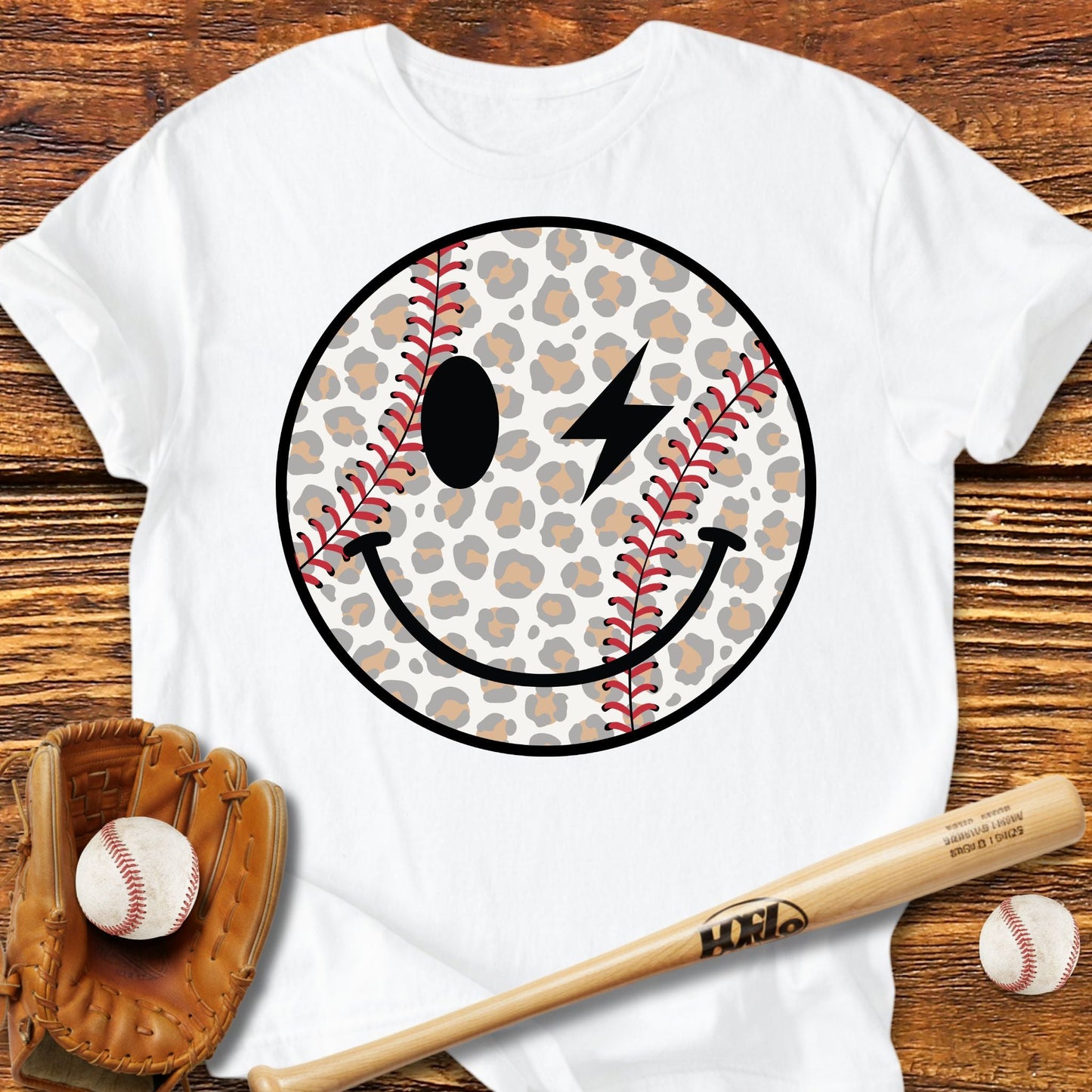 Baseball Smily Leopard T-Shirt - HomeRun PrintsT-Shirt