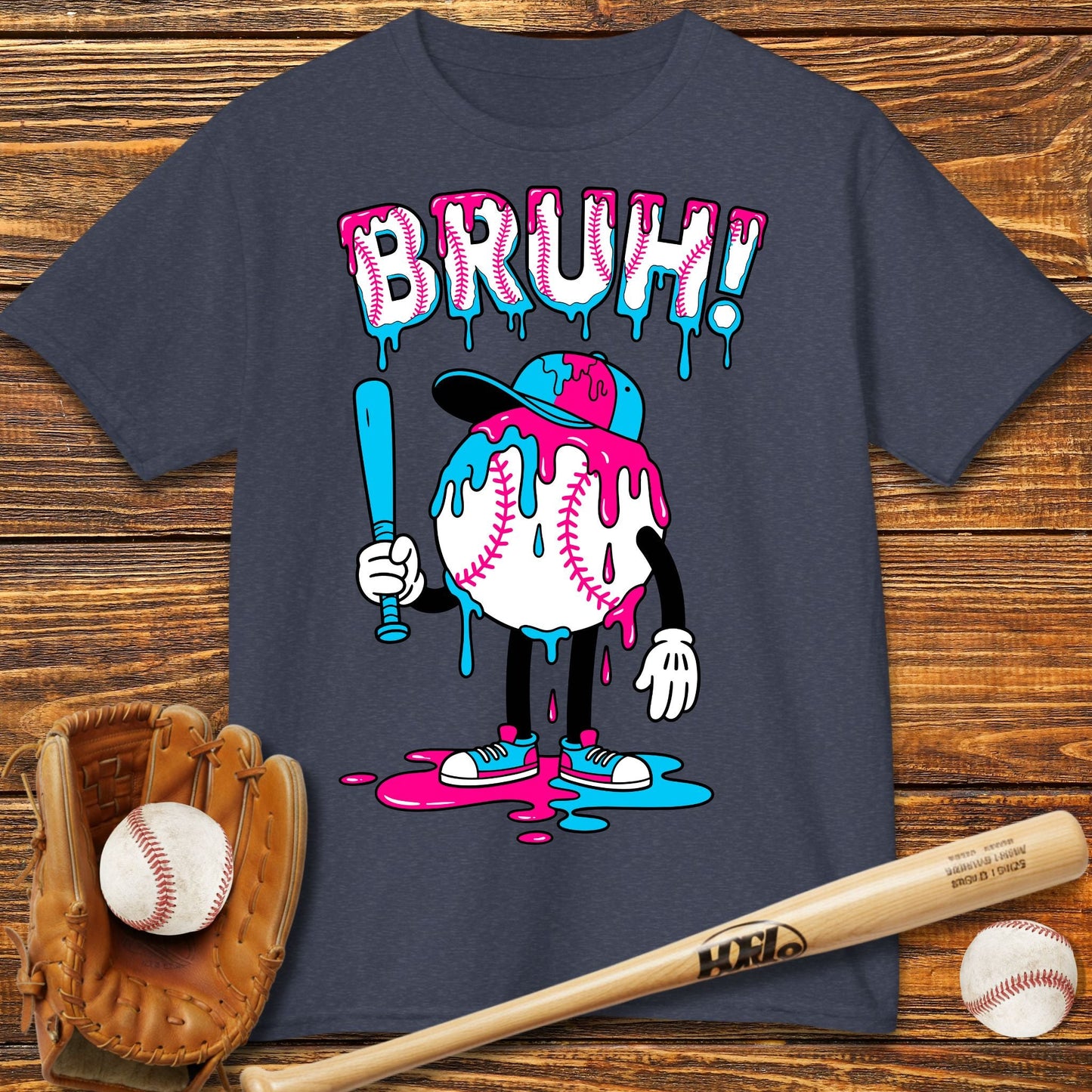 Bruh Baseball Drip Kids T-Shirt - HomeRun PrintsKids clothes