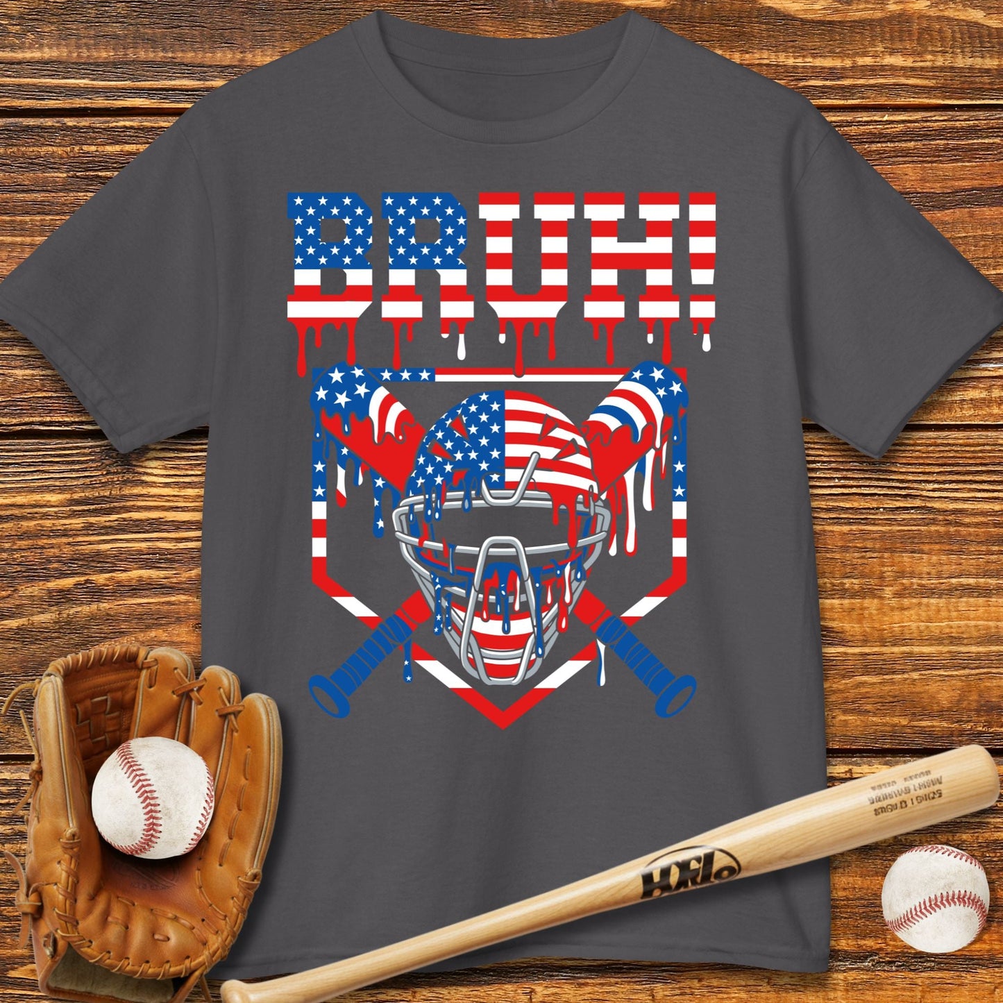Bruh Patriotic Catcher Drip Kids T-shirt - HomeRun PrintsKids clothes