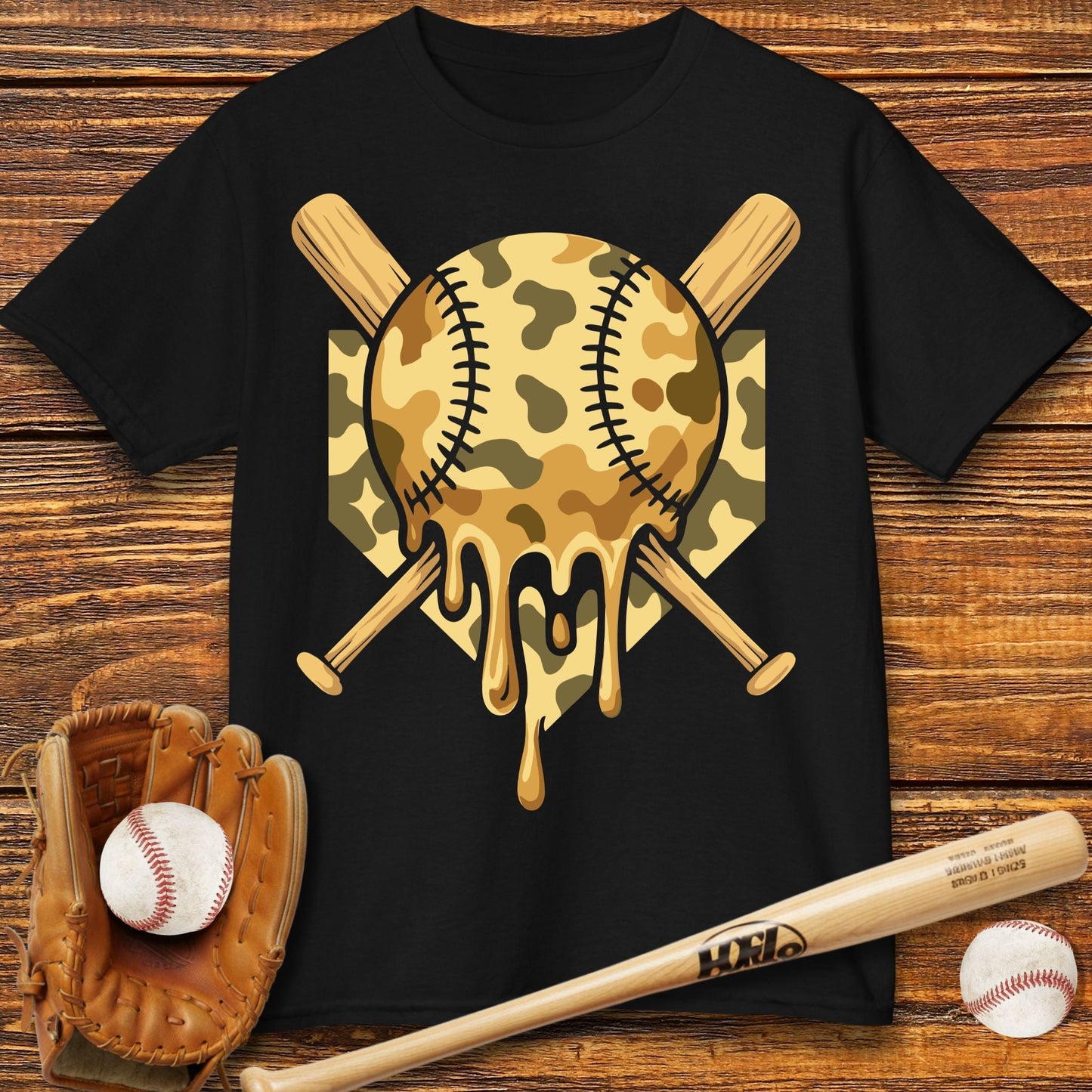 Camo Drip Baseball Kids T-shirt - HomeRun PrintsKids clothes
