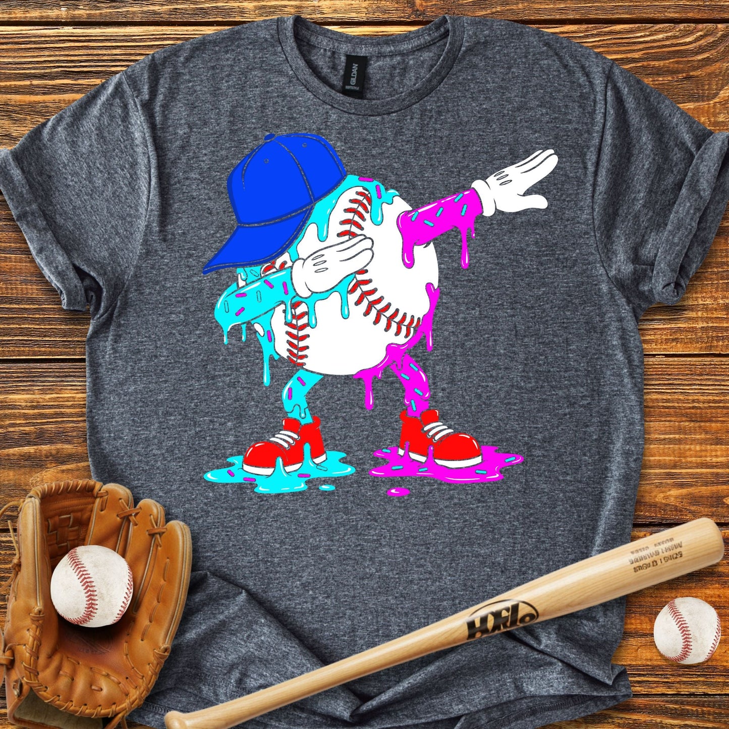 Dabbing Baseball Drip T-Shirt - HomeRun PrintsT-Shirt