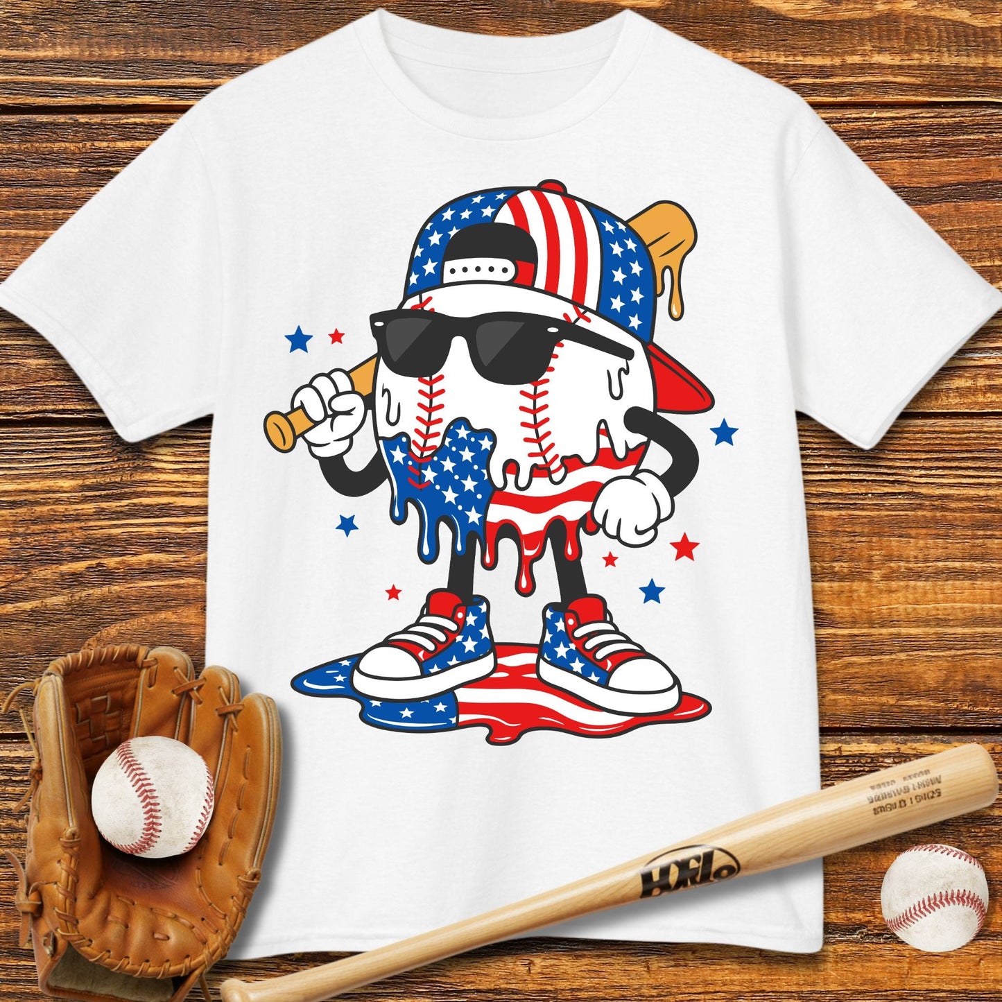 Patriotic Baseball Drip Kids T-shirt - HomeRun PrintsKids clothes