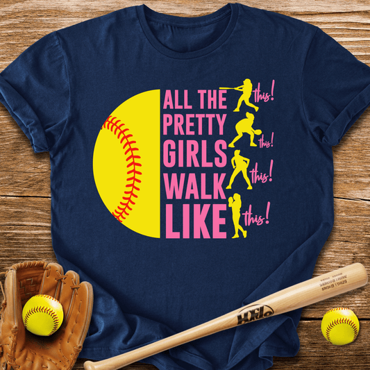 Pretty Girls Play Softball Adult T-Shirt - HomeRun PrintsT-Shirt