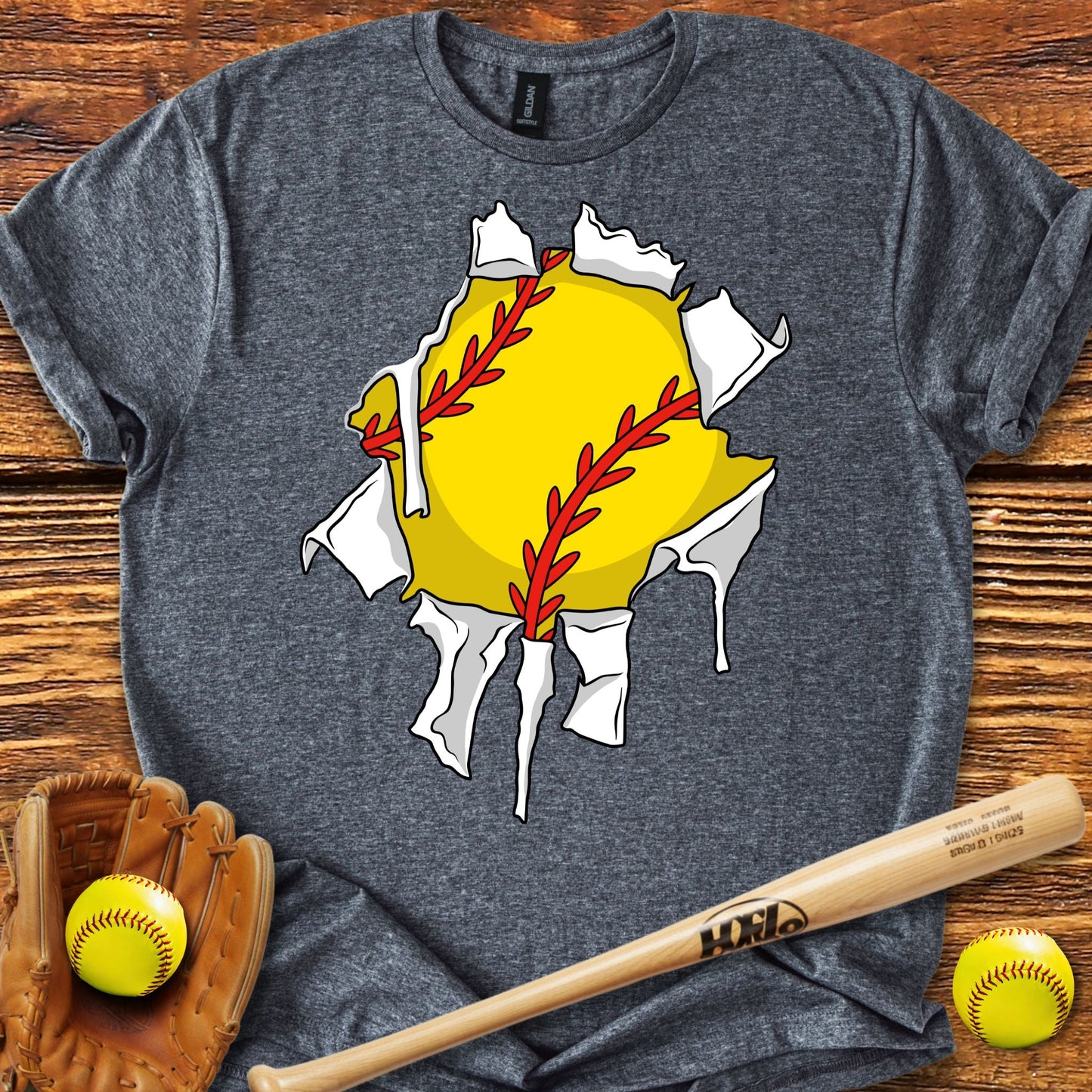 Softball Ripping Through T-Shirt - HomeRun PrintsT-Shirt