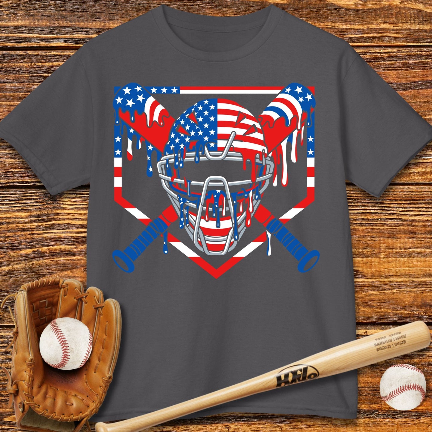 USA Baseball Catcher Drip Kids T-shirt - HomeRun PrintsKids clothes