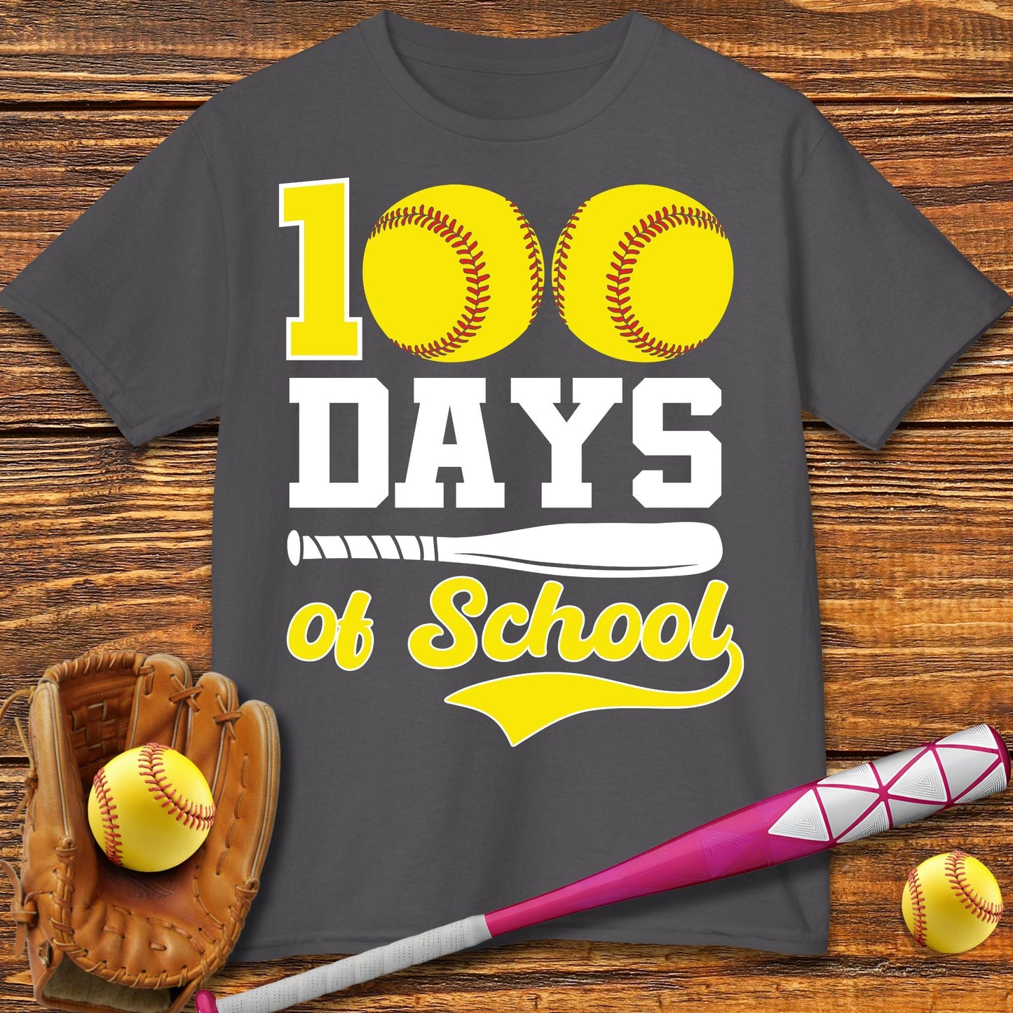 100 Days Of School Softball Kids T-Shirt - HomeRun PrintsKids clothes