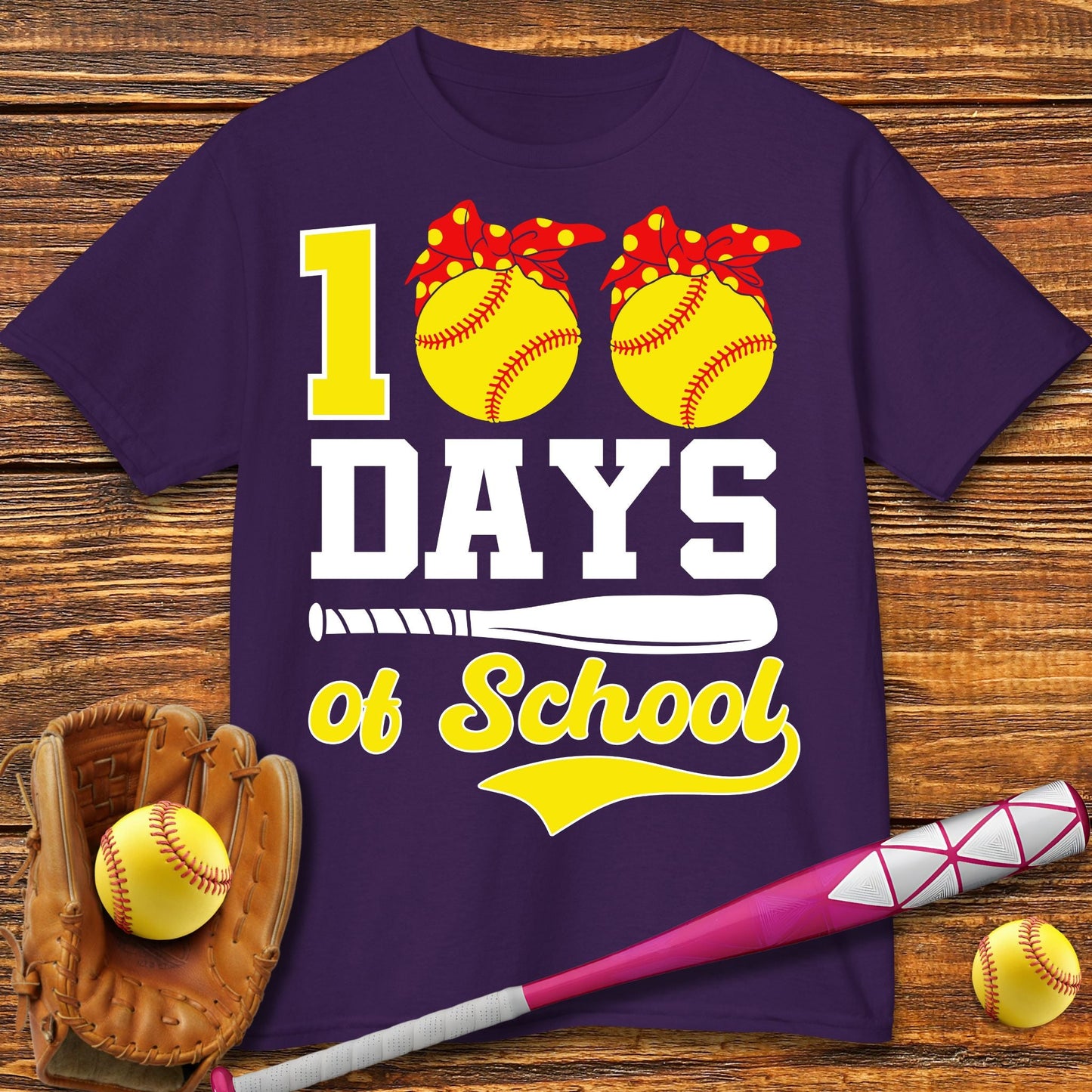 100 Days Of School Softball Kids T-Shirt - HomeRun PrintsKids clothes