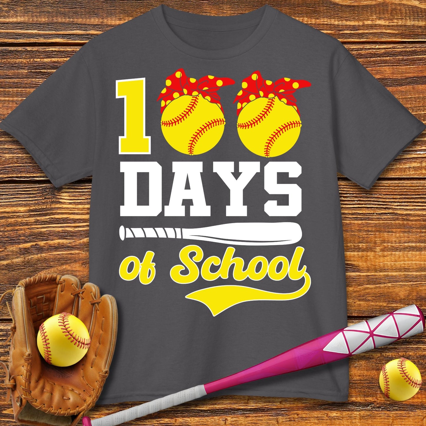 100 Days Of School Softball Kids T-Shirt - HomeRun PrintsKids clothes