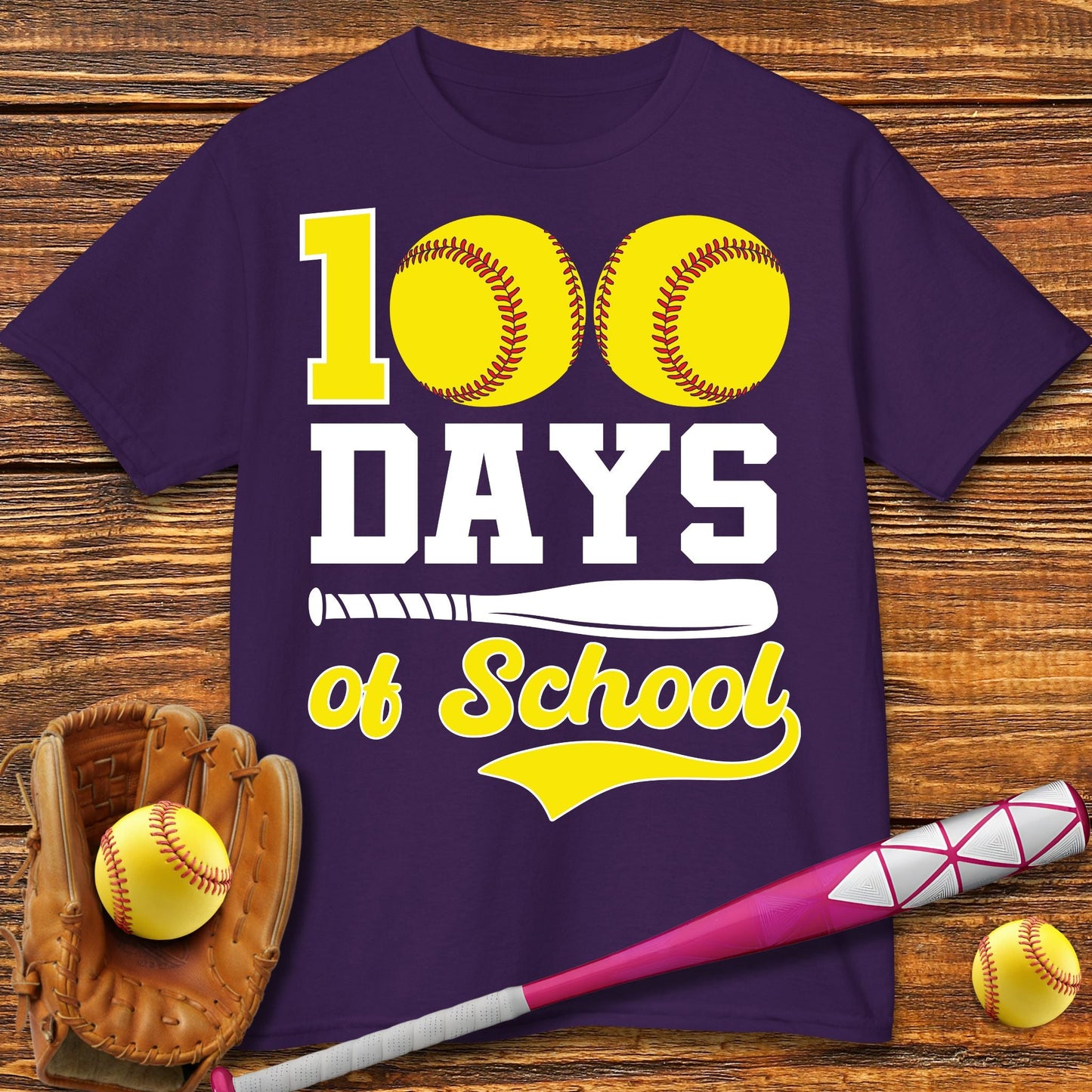 100 Days Of School Softball Kids T-Shirt - HomeRun PrintsKids clothes