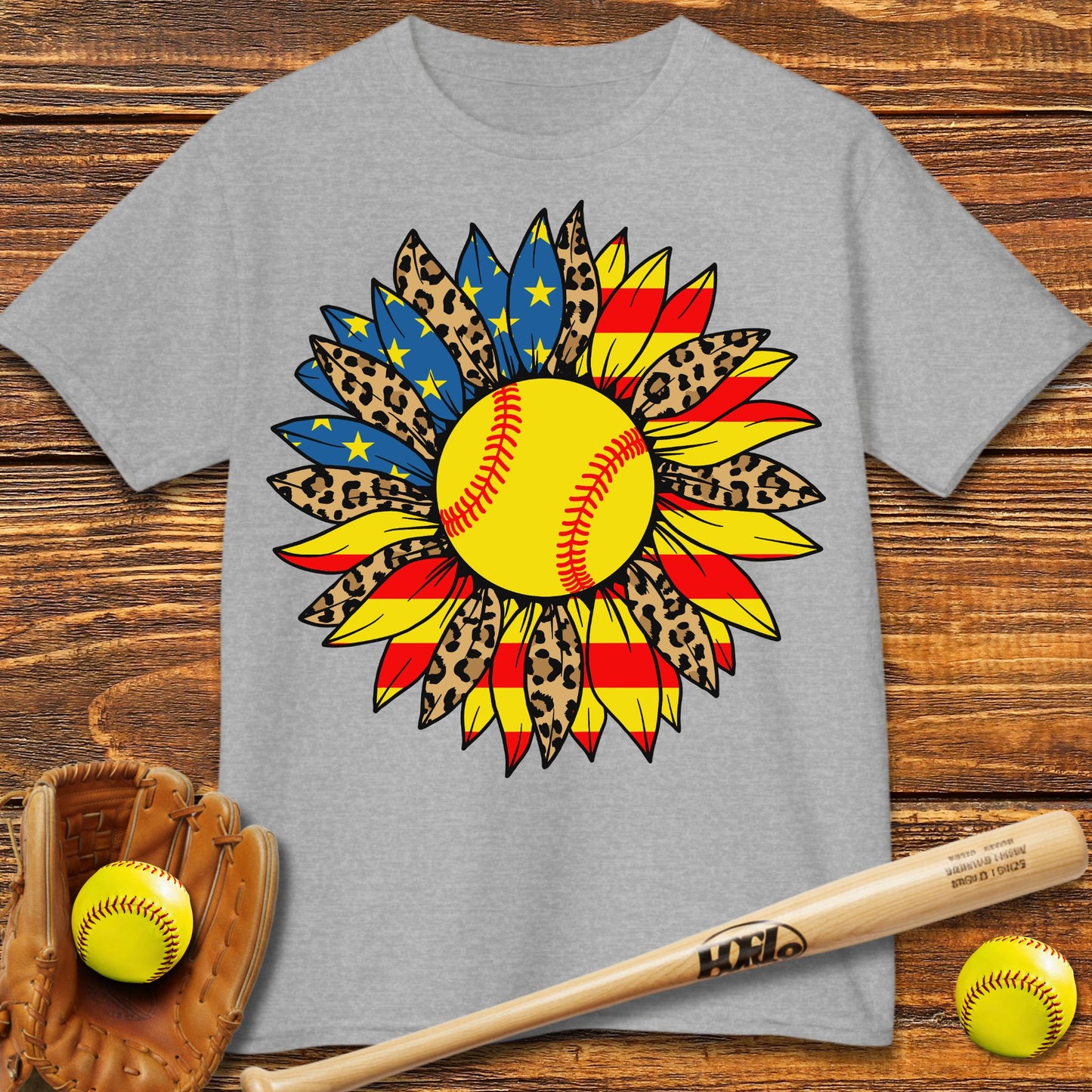 USA Sunflower Softball Kids T-shirt