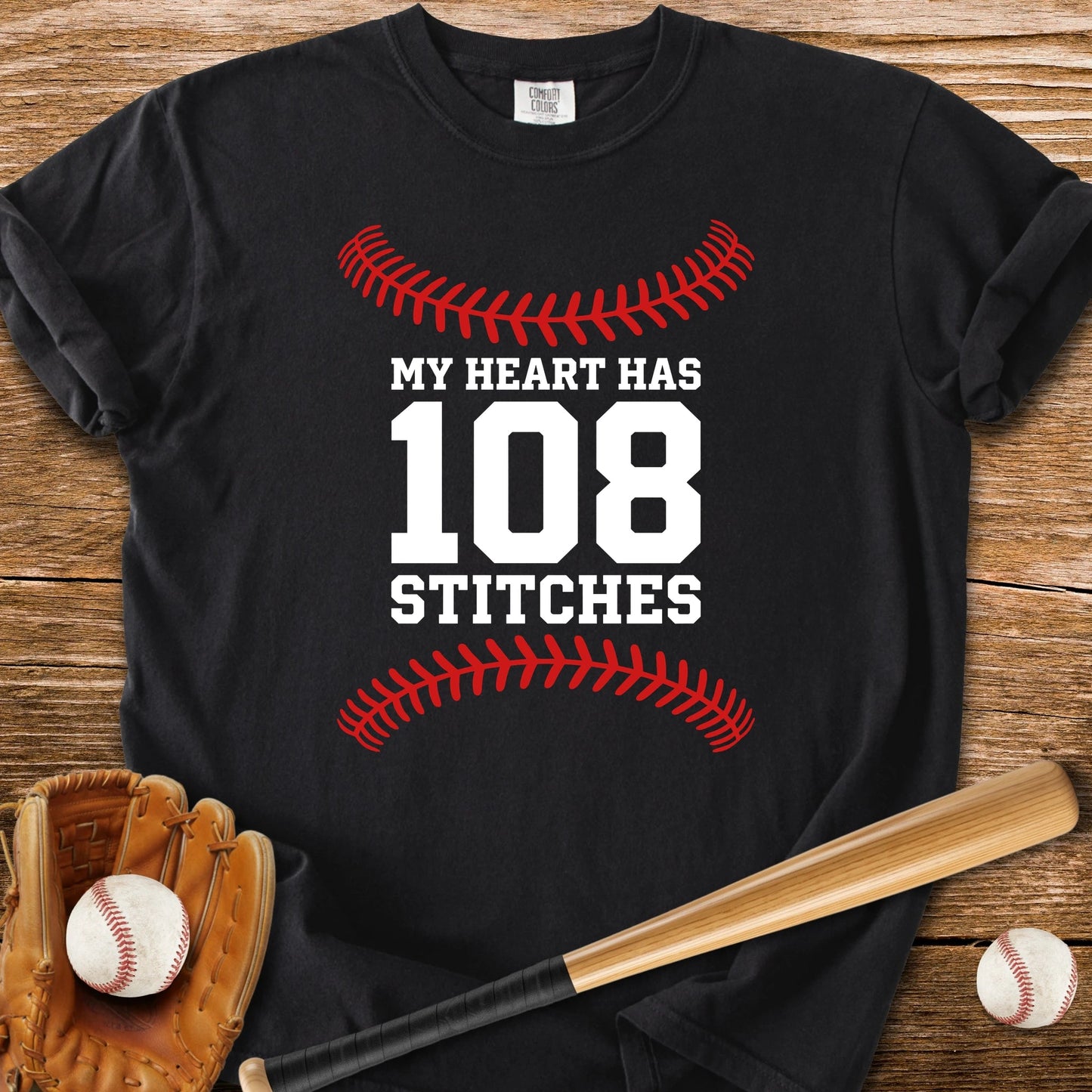 108 Stitches Heart - HomeRun PrintsComfort Colors