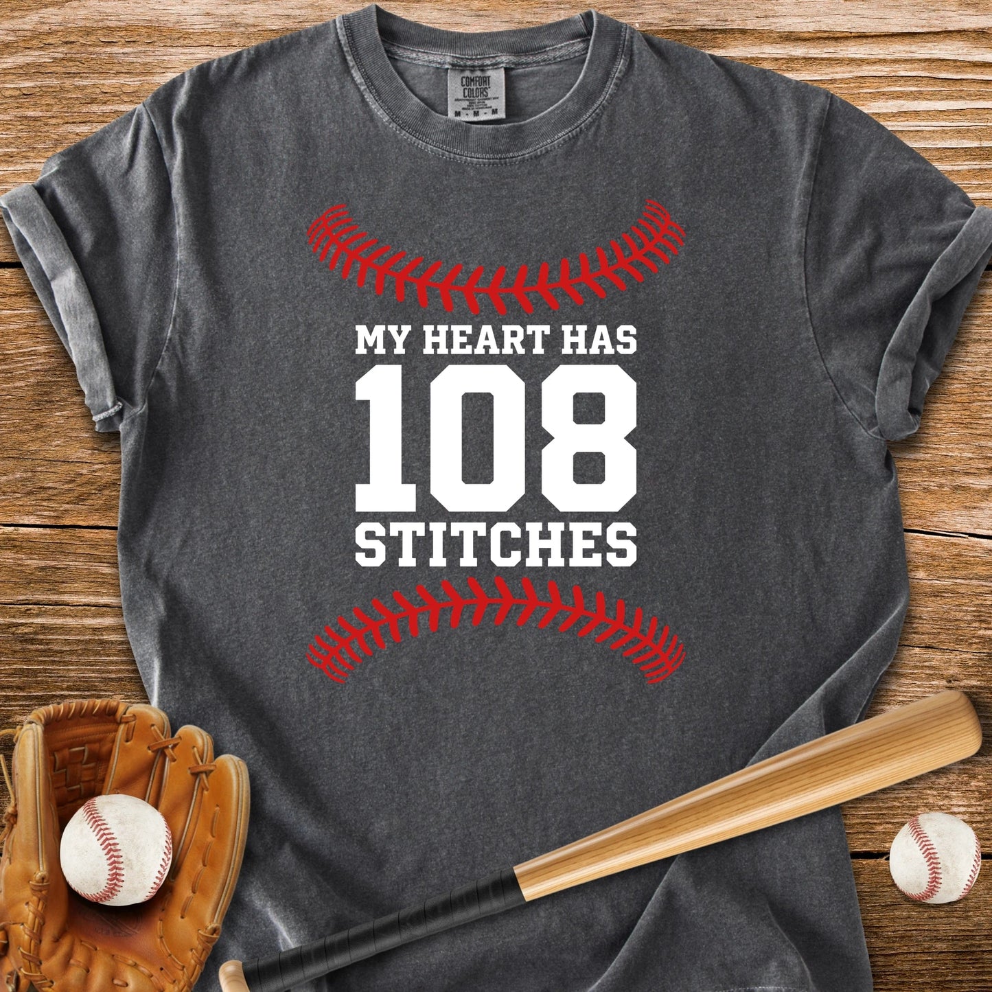 108 Stitches Heart - HomeRun PrintsComfort Colors