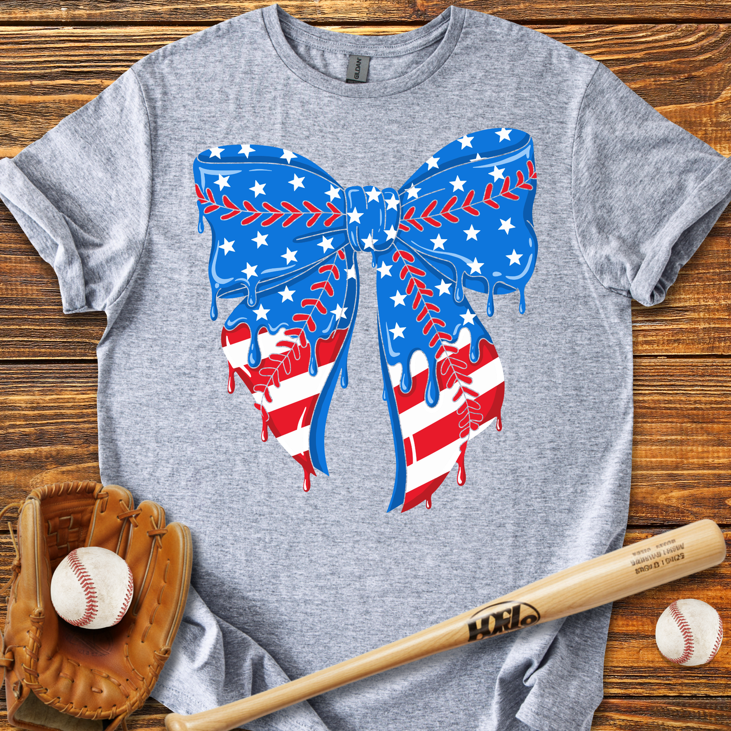 Baseball Bow USA Drip Adult T-Shirt