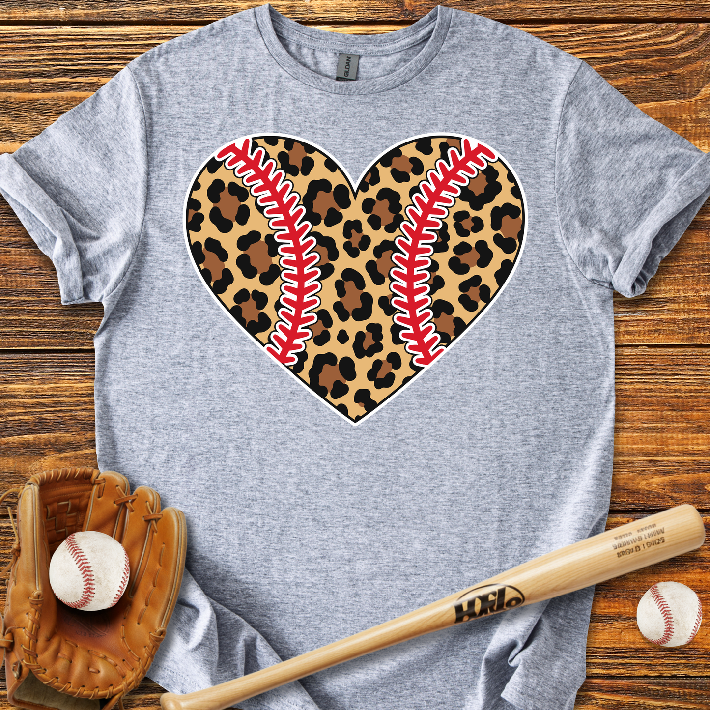 Leopard Baseball Heart Adult T-Shirt