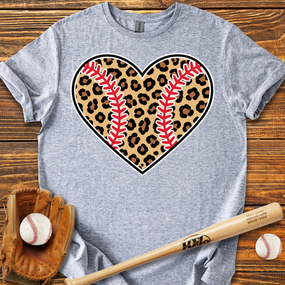 Leopard Baseball Heart Adult T-Shirt