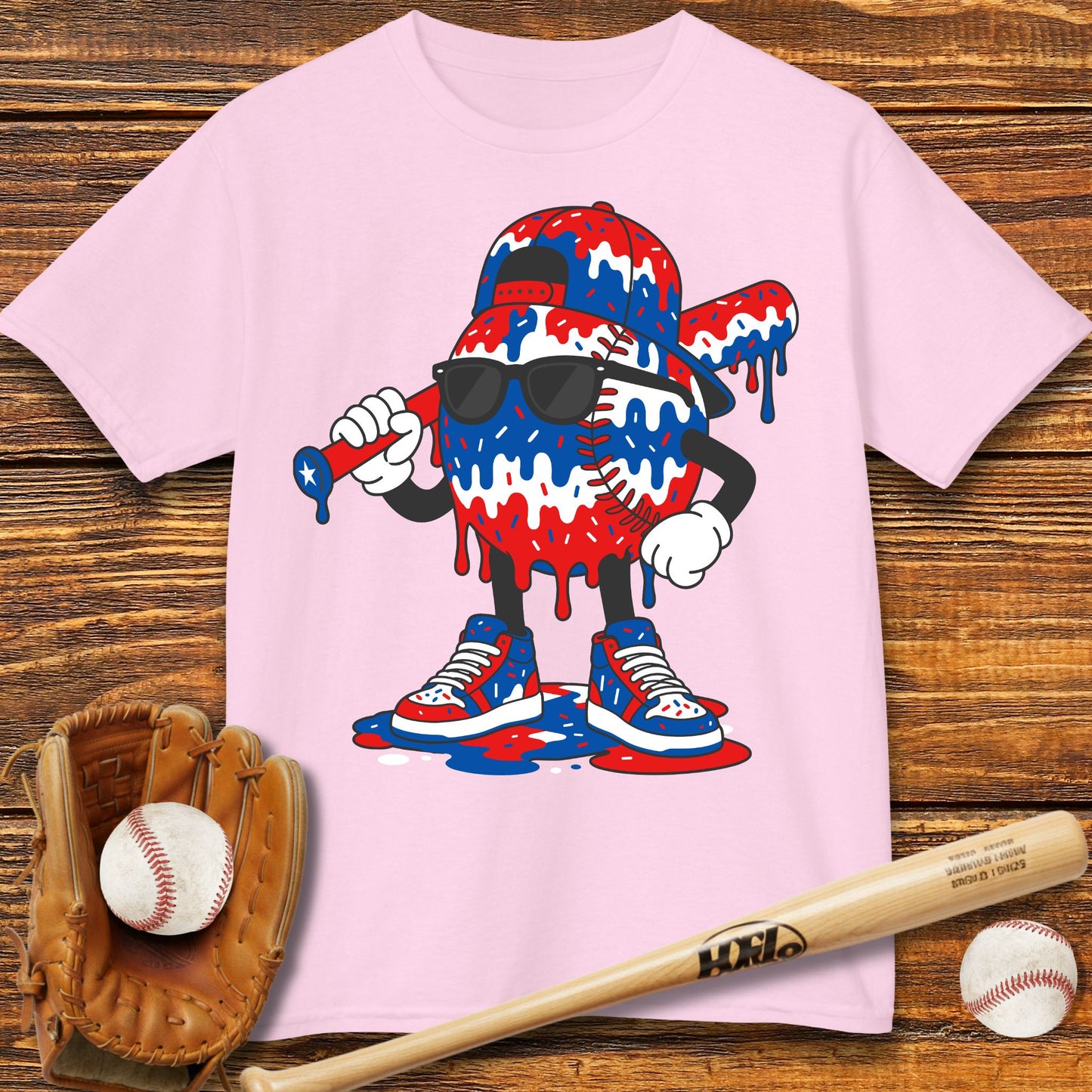 Patriotic Baseball Drip Kids T-shirt