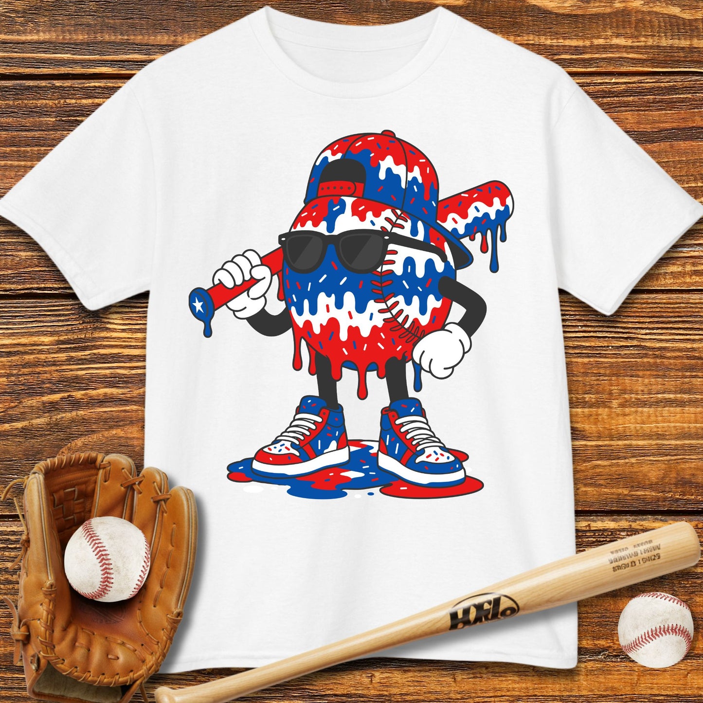 Patriotic Baseball Drip Kids T-shirt