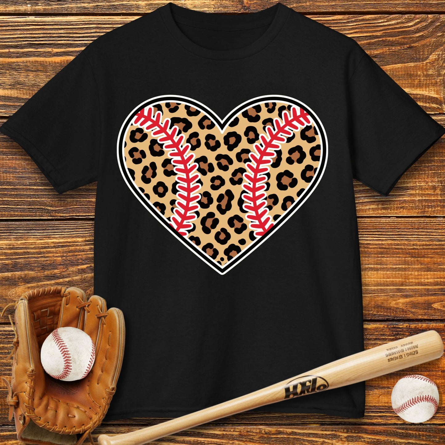 Leopard Baseball Heart Kids T-Shirt