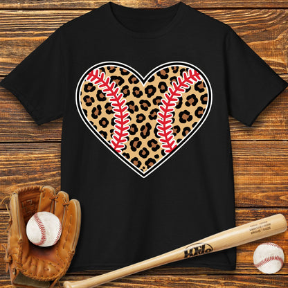 Leopard Baseball Heart Kids T-Shirt