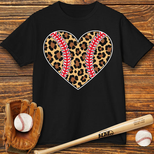 Leopard Baseball Heart Kids T-Shirt