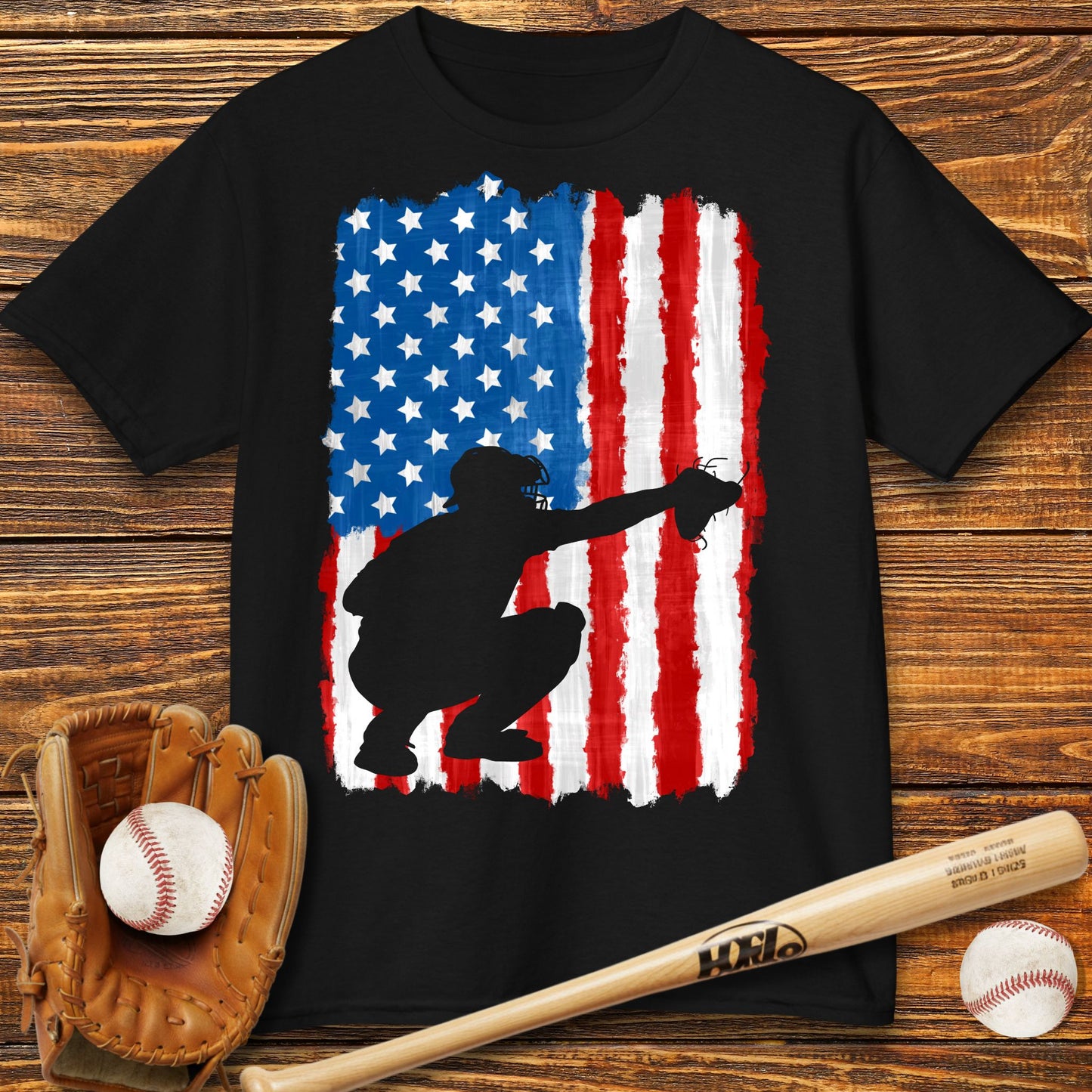 American Flag Catcher Kids T-Shirt
