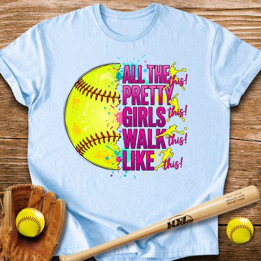 Pretty Girls Play Softball Adult T-Shirt