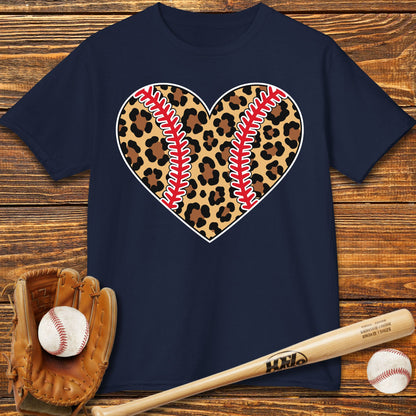 Leopard Baseball Heart Kids T-Shirt