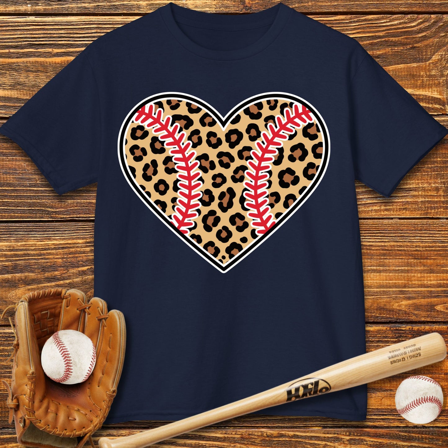Leopard Baseball Heart Kids T-Shirt