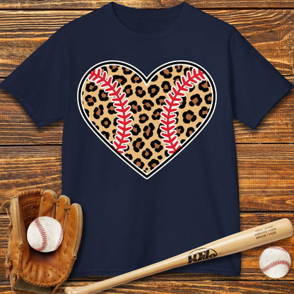 Leopard Baseball Heart Kids T-Shirt