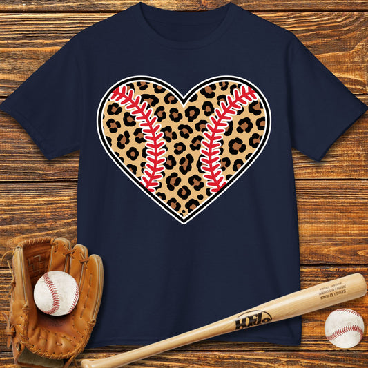 Leopard Baseball Heart Kids T-Shirt