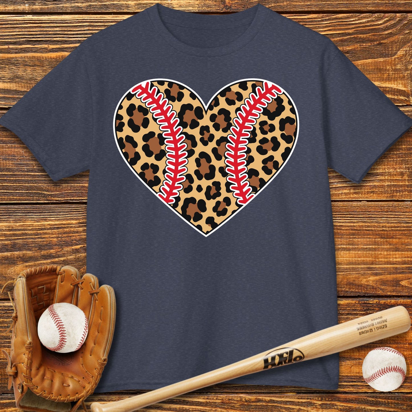 Leopard Baseball Heart Kids T-Shirt