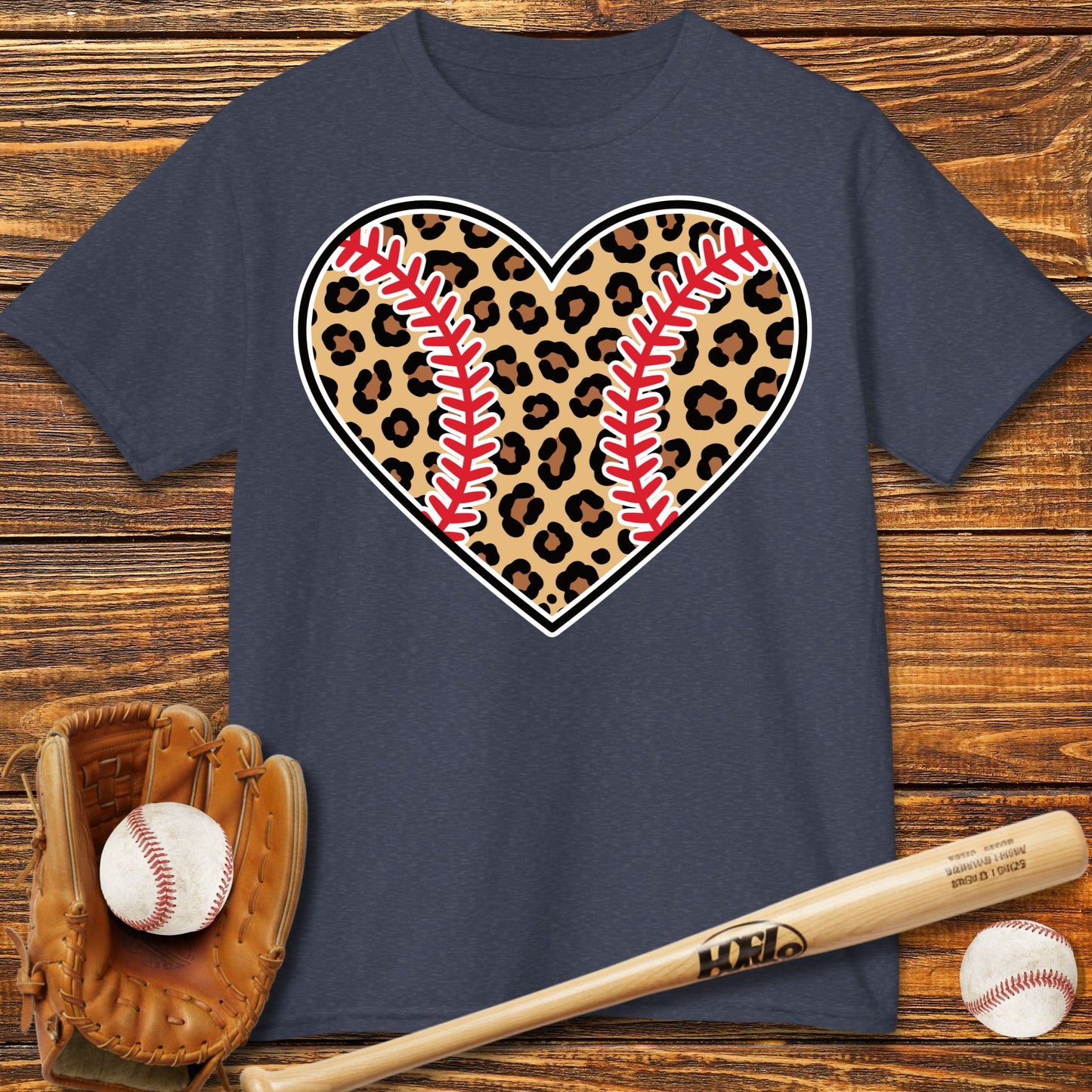 Leopard Baseball Heart Kids T-Shirt