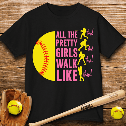 Pretty Girls Play Softball Youth Tee