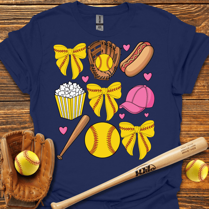 Softball Coquette Bow Adult T-Shirt