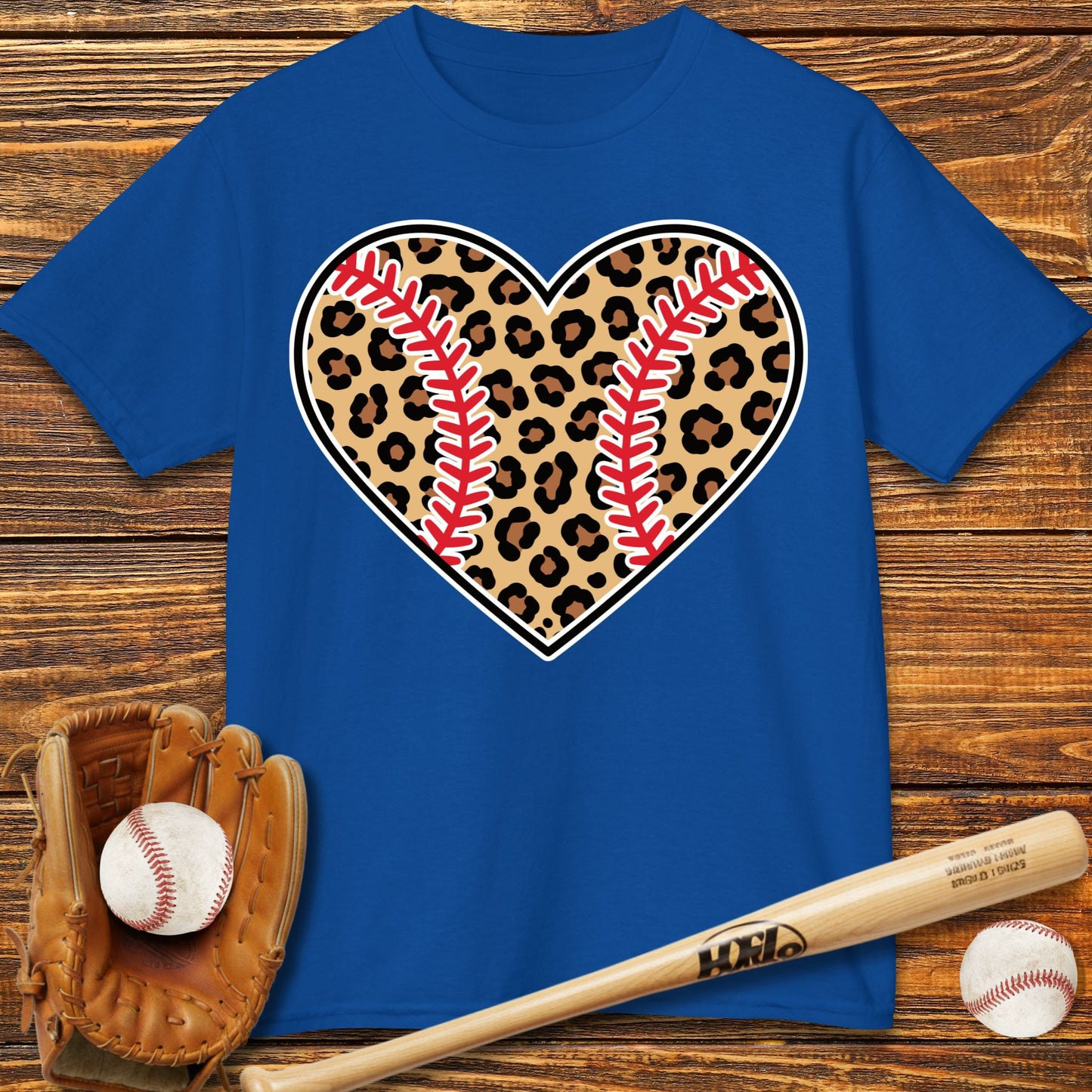 Leopard Baseball Heart Kids T-Shirt