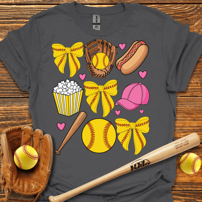 Softball Coquette Bow Adult T-Shirt