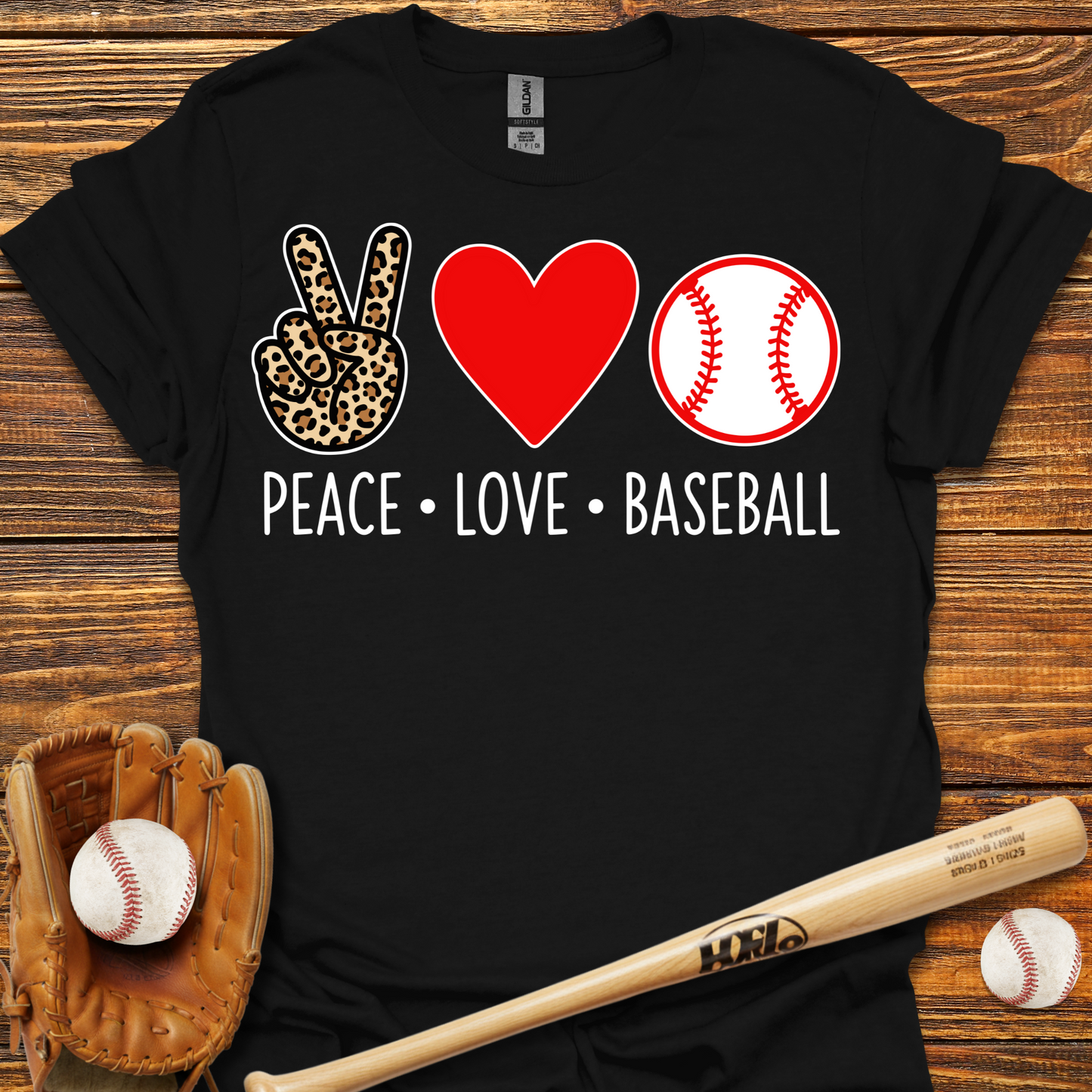 Peace Love Baseball Adult T-Shirt