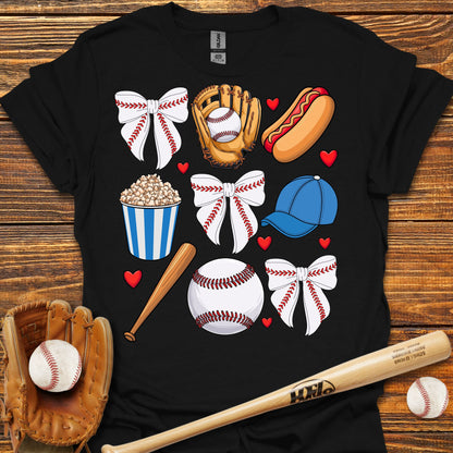 Blue Baseball Coquette Bow Adult T-Shirt