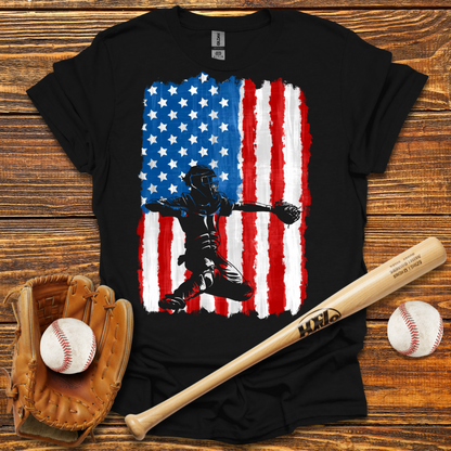 American Flag Catcher Adult T-Shirt