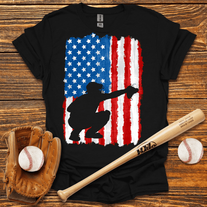American Flag Catcher Adult T-Shirt