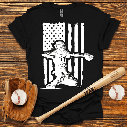 USA Flag Pitcher Adult T-Shirt