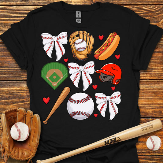 Baseball Coquette Bow Adult T-Shirt