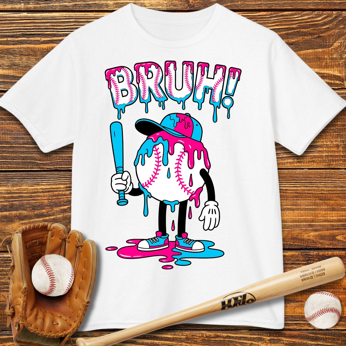 Bruh Baseball Drip Kids T-Shirt