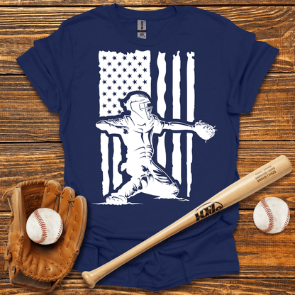 USA Flag Pitcher Adult T-Shirt