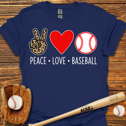 Peace Love Baseball Adult T-Shirt