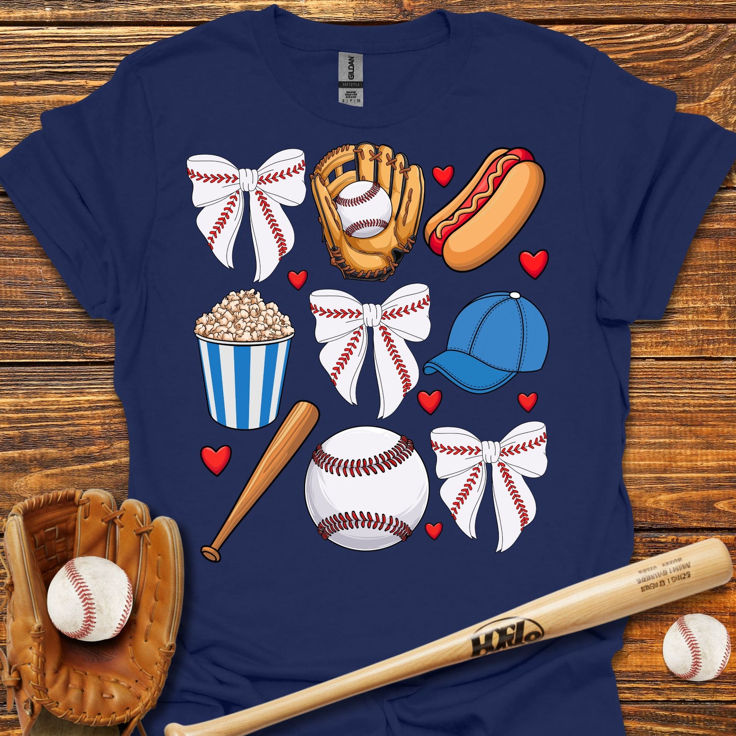 Blue Baseball Coquette Bow Adult T-Shirt
